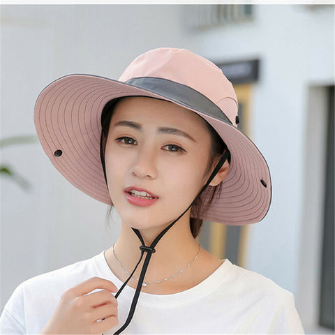 Summer Sun Protective Bucket Hat Fishing Hiking Travel Beach Big Wide Brim Cap