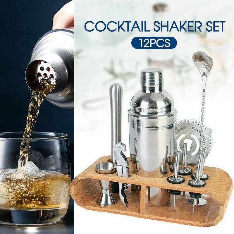 12Pcs Cocktail Shaker Set Mixer Martini Strainer Bartender Kit Spirits Maker Bar