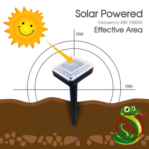 Snake Repeller Solar Powered Ultrasonic Mole Mice Pest Rodent Rat Repellent