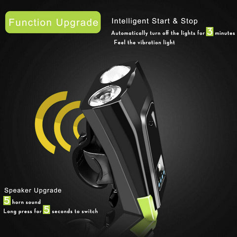 USB Rechargeable 15000LM Bicycle Bike Smart Front Light 2*T6 LED 6 Modes w/ Horn
