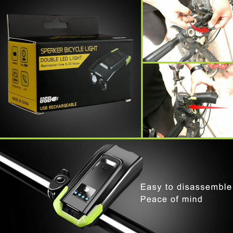 USB Rechargeable 15000LM Bicycle Bike Smart Front Light 2*T6 LED 6 Modes w/ Horn