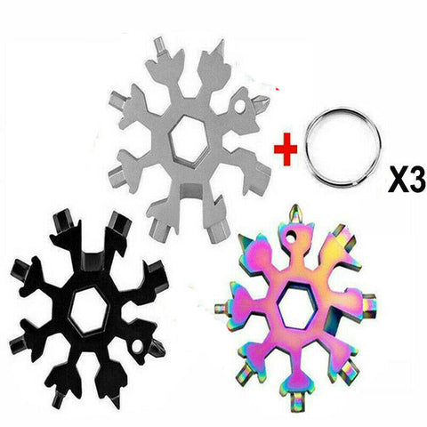 3Pcs 18 in 1 Stainless Multi-tool Snowflake Keychain