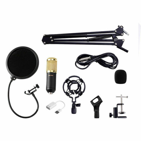 BM800 Condenser Microphone Kit Studio Suspension Boom Scissor Arm Sound Card