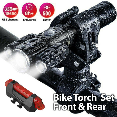 Bike Front & Rear LED Lights Set Mountain Bicycle USB Rechargeable Torch Lamp