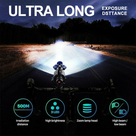 Bike Front & Rear LED Lights Set Mountain Bicycle USB Rechargeable Torch Lamp