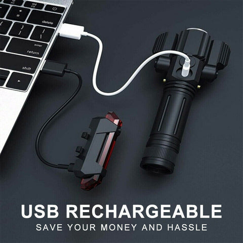 Bike Front & Rear LED Lights Set Mountain Bicycle USB Rechargeable Torch Lamp