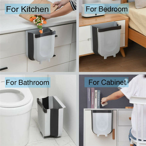 9L Hanging Bin Wall Mounted Folding Waste Bin Kitchen Dining Cabinet Trash Can
