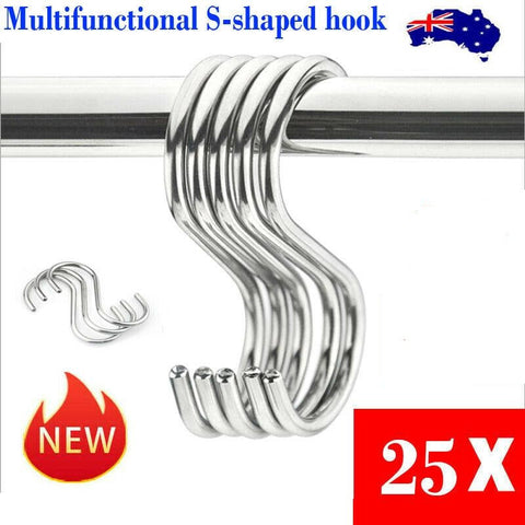 25x S Shape Hooks Kitchen Hanger Rack Clothes Hanging Holders