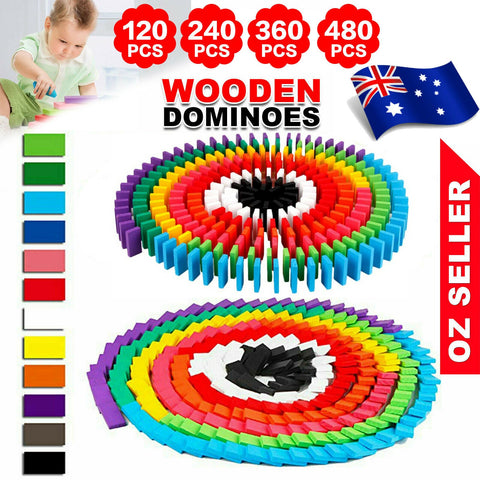 120/240/360/480 PCS Wooden Dominoes Block Tiles Bright Tumbling Knock Down Toys