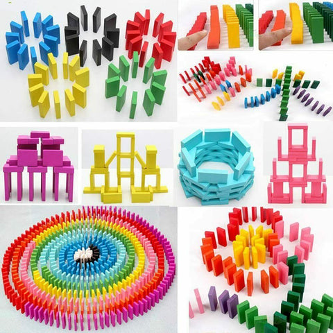 120/240/360/480 PCS Wooden Dominoes Block Tiles Bright Tumbling Knock Down Toys