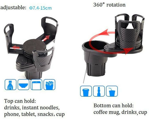 Adjustable 2in1 Car Seat Cup Holder Water Bottle Drink Coffee Cleanse Storage
