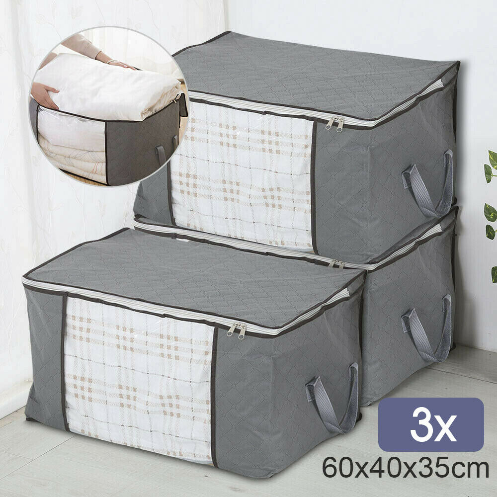 3x Large Clothes Quilt Blanket Storage Bag Fabric Home Organizer Zipper Box Bags
