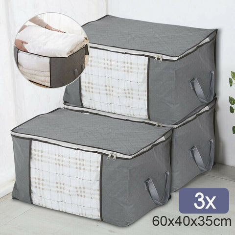 3x Large Clothes Quilt Blanket Storage Bag Fabric Home Organizer Zipper Box Bags