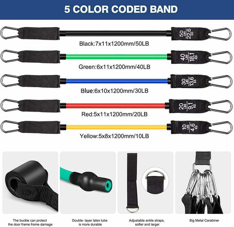 11x Resistance Band Yoga Pilates Abs Exercise Fitness Tube Workout Bands Straps