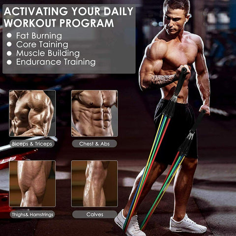 11x Resistance Band Yoga Pilates Abs Exercise Fitness Tube Workout Bands Straps