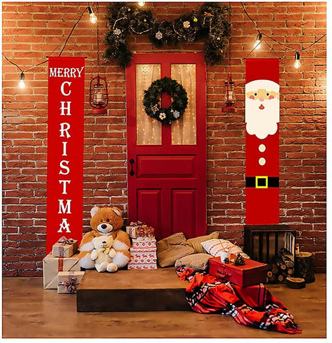Christmas Porch Sign Oxford Santa Wall Door Banner Party Hanging Tree Decoration