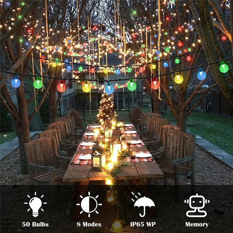 Solar Fairy String Lights 50LED Crystal Globe Outdoor Garden XMAS Party Decor