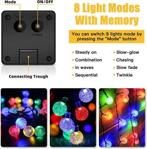 Solar Fairy String Lights 50LED Crystal Globe Outdoor Garden XMAS Party Decor