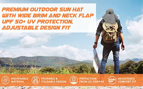 Mens Neck Flap Hat Wide Brim Unisex Hiking Fishing Sun Protection Outdoor Cap