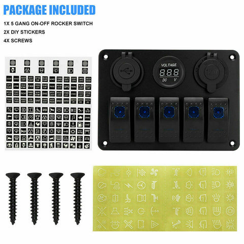 12V 6 Gang Switch Panel LED Light Rocker Circuit Breaker For Car RV Boat Marine
