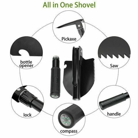 Outdoor Survival Foldable Shovel Spade Garden Camping Hiking Camp Compass