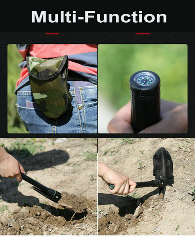 Outdoor Survival Foldable Shovel Spade Garden Camping Hiking Camp Compass