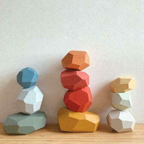 5/10/16PCS Toy Creative Wooden Colored Stacking Balancing Stone Building Blocks