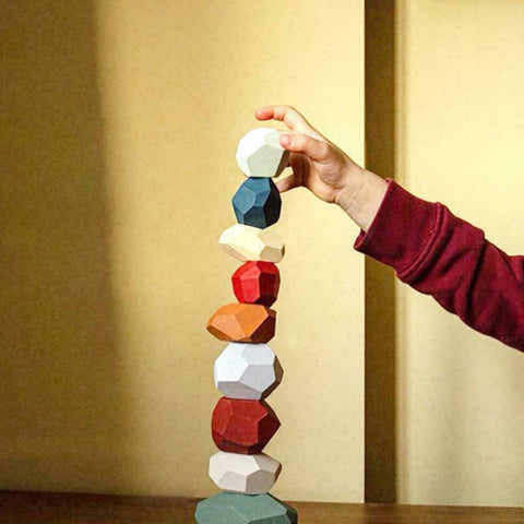 5/10/16PCS Toy Creative Wooden Colored Stacking Balancing Stone Building Blocks