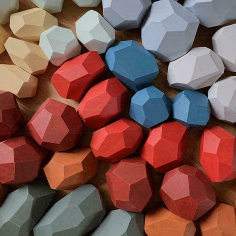 5/10/16PCS Toy Creative Wooden Colored Stacking Balancing Stone Building Blocks