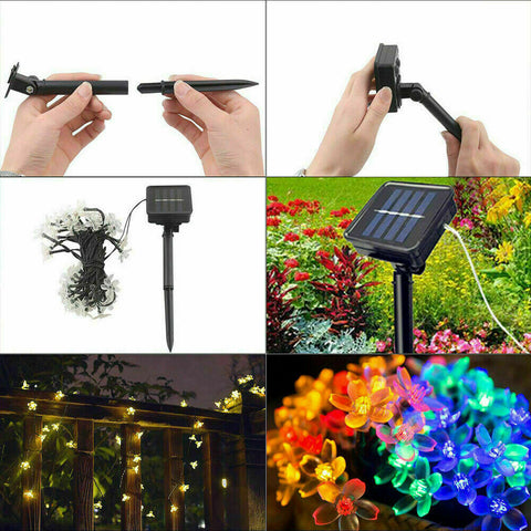 7M 50LED Waterproof Solar Cherry Flower String Fairy Lights Outdoor Garden Party