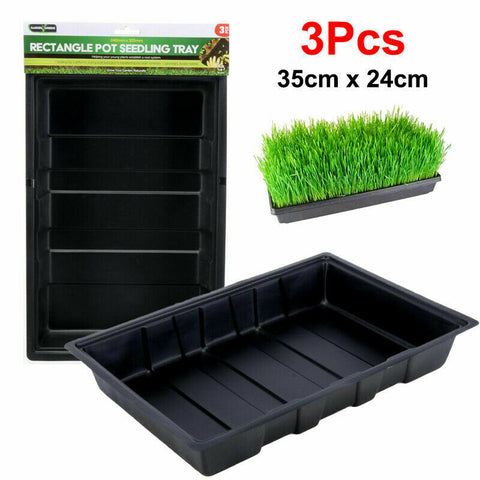 3Pcs Rectangle Plant Seedling Plastic Propagation Seeding Tray Garden Black
