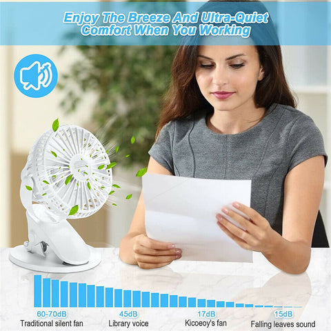 Portable Desk Fan Mini Usb Rechargeable Quiet Cooler Table Clip Pram Cooling