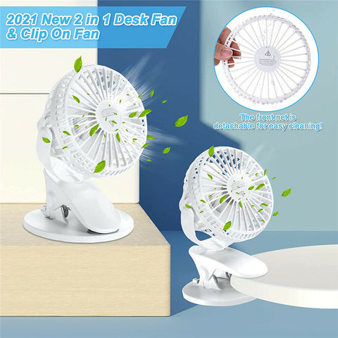Portable Desk Fan Mini Usb Rechargeable Quiet Cooler Table Clip Pram Cooling