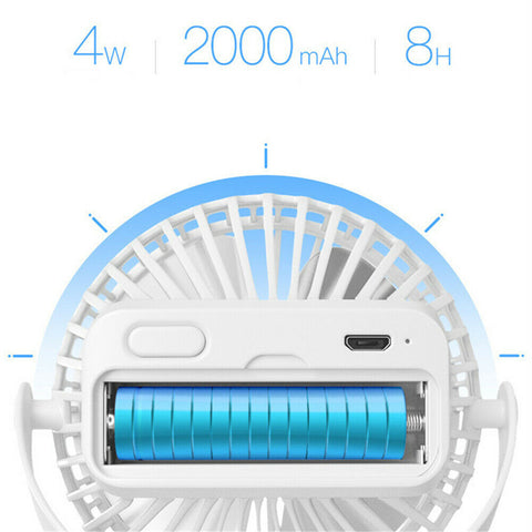 Portable Desk Fan Mini Usb Rechargeable Quiet Cooler Table Clip Pram Cooling