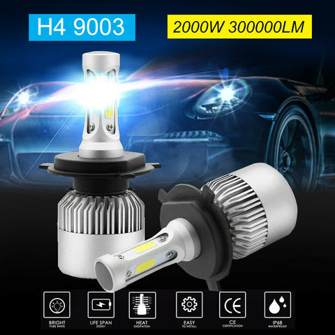 h4 9003 2000w 300000lm led headlight kit lamp bulbs globes high low beam upgrade
