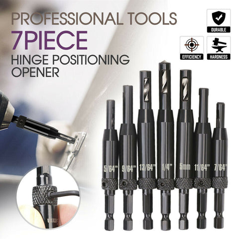 7-Piece Centre Drill Bits Set Self Centering Hinge Hole Drilling 1/4" Hex Shank