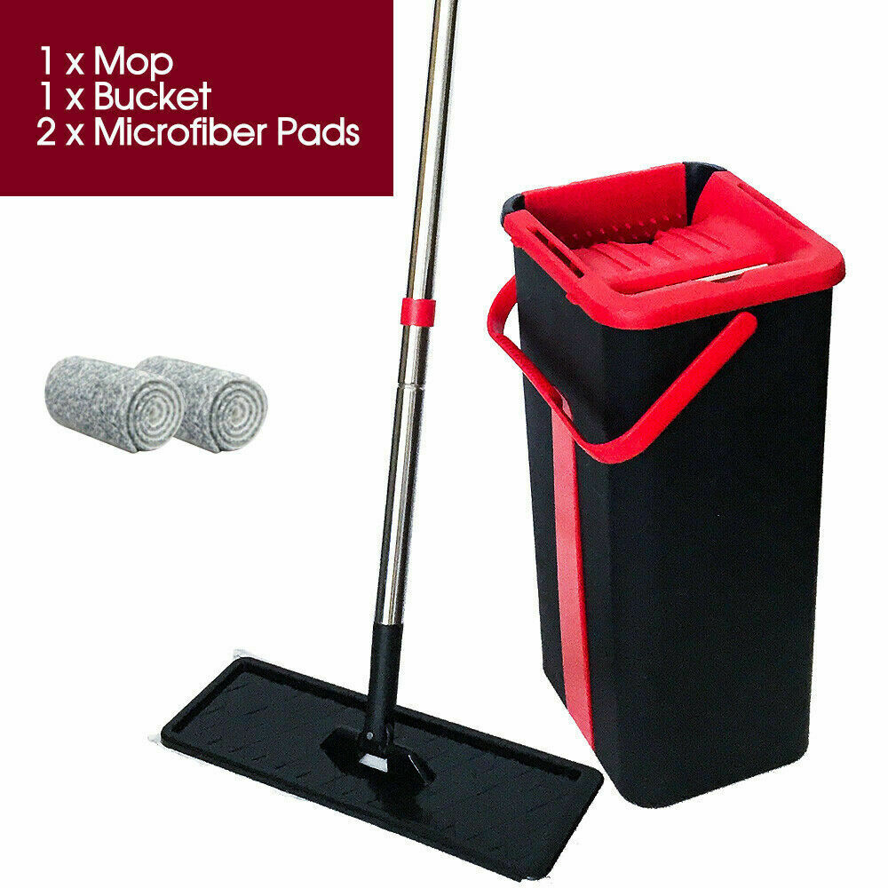 Micro fibre Flat Mop and Bucket Floor Cleaner Set with 2Pads Wet Dry