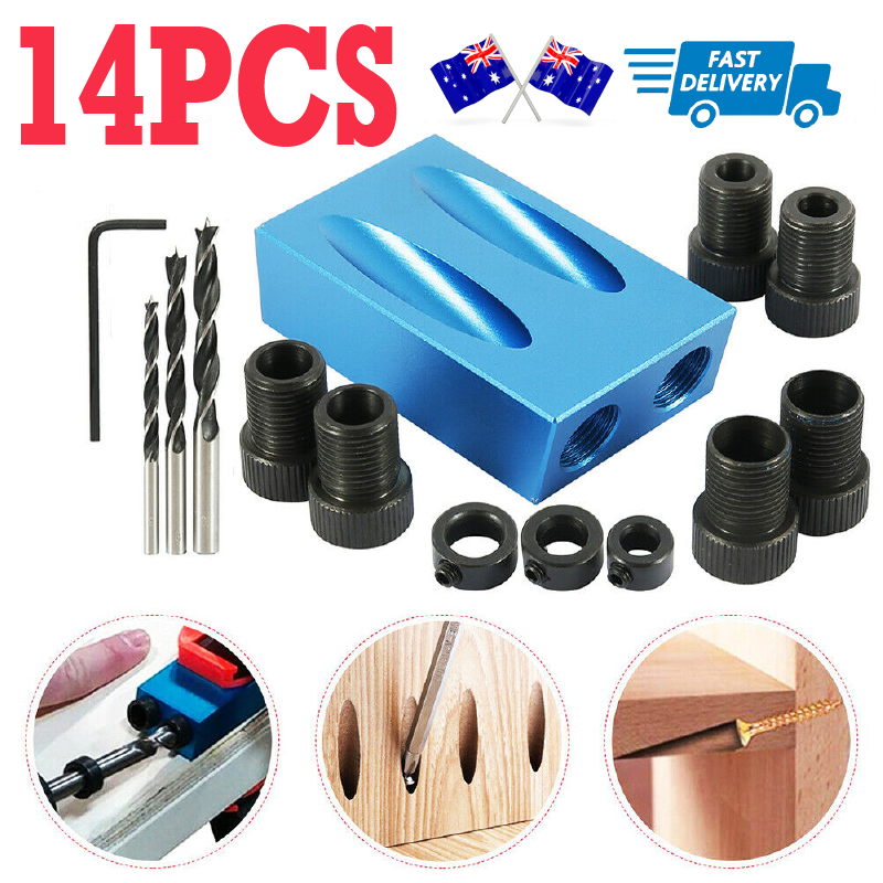 14PCS 15° Pocket Hole Screw Jig Dowel Drill Set Wood Tool kit Angle Hole Locator