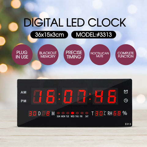 Digital Large Big Jumbo LED Wall Desk Alarm Clock With Calendar Temperature AU