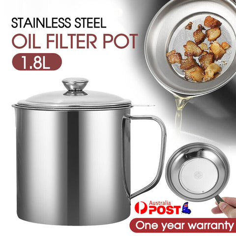 1.8L Stainless Steel Oil Filter Pot Cooking Soup Grease Strainer Separator AU
