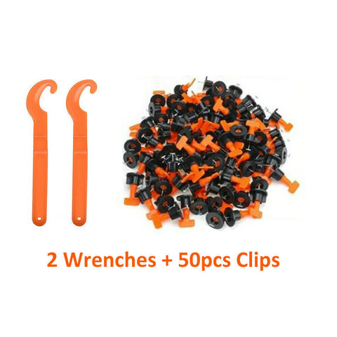 Tile Leveling System Clips Levelling Spacer Tiling Tool Floor Wall 50pcs + 2 Wrenches