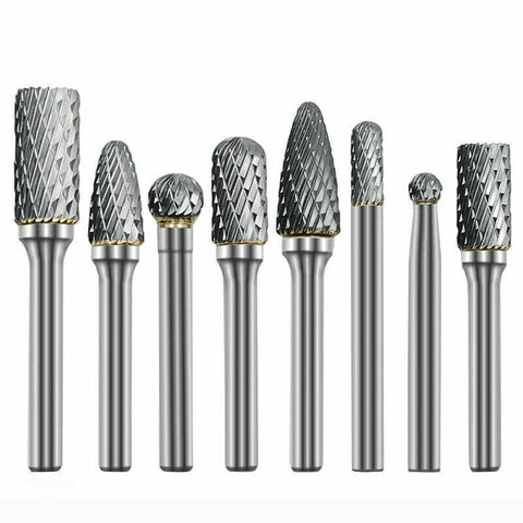 1/4" 6mm Shank Tungsten Carbide Rotary Burr Bur Die Grinder Carving Bits 8Pcs