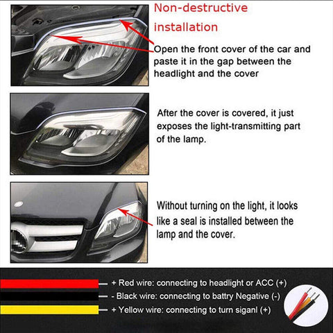 2PCS 60cm Sequential LED Strip Indicator Turn Signal DRL Daytime Running Lights