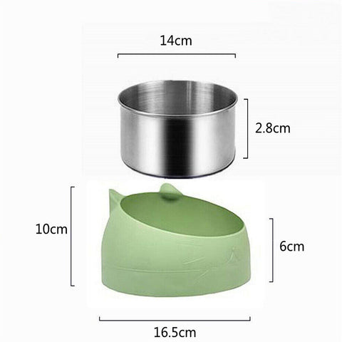 200ml Pet Cat Dog Bowl Stainless Steel Tilted Water Food Feeder No Slip Raised