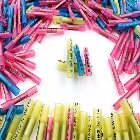 200Pcs Waterproof Heat Shrink Butt Wire Crimp Connectors Insulated Terminals Set