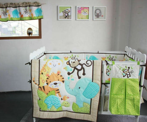 9PCS Zoo Animal Theme Crib Bedding Set Baby Boys Nursery Bedding Set