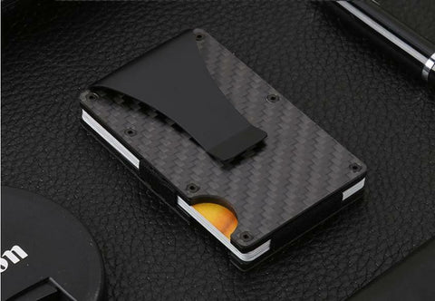 Men Slim Carbon Fiber Credit Card Holder RFID Blocking Metal Wallet Clip