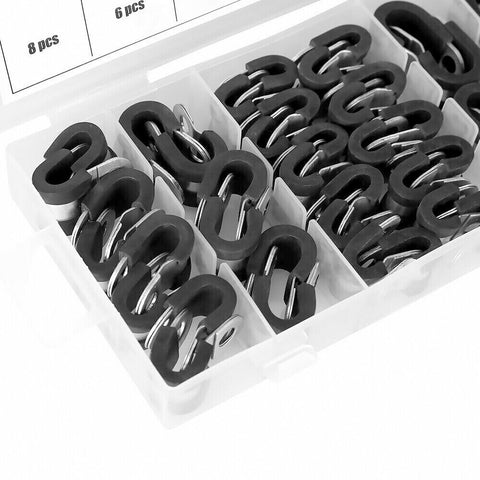 Set 42X EPDM Rubber Lined P Clips Cable Hose Pipe Clamps Holder Air Clip Clamp