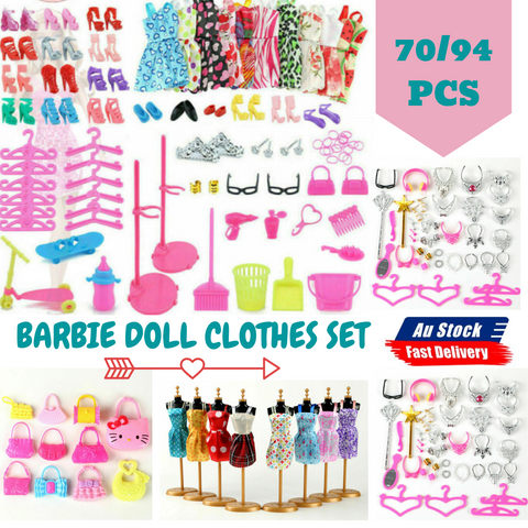 70/94pcs Barbie Doll Clothes Accessories Huge Lot Party Gown Outfits Girl Gift