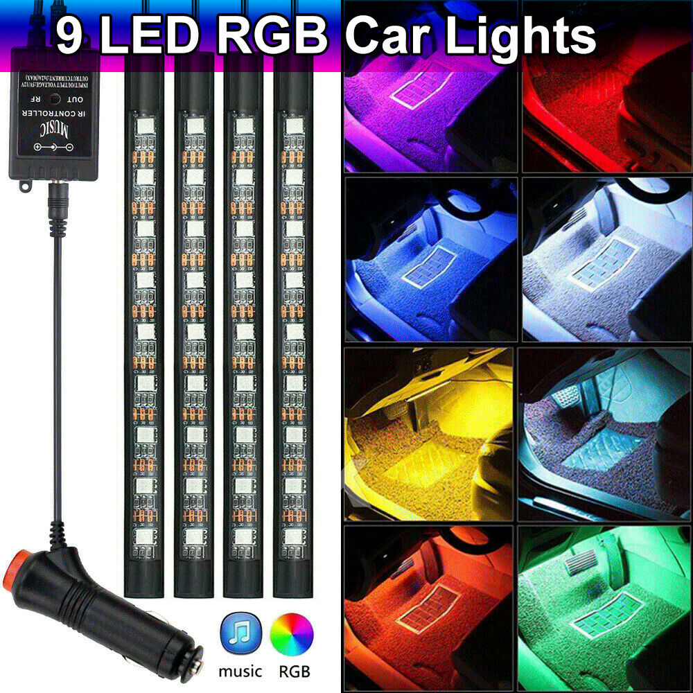 4X 12V 9LED RGB Car Interior LED Strip Lights